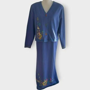 Foot Prints Dress and Jacket Vintage Space Theme Purple Maxi Scoop Neck Size XL